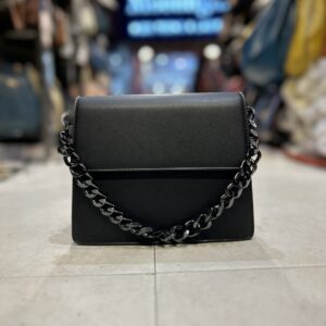 Black sling bags with denim belts